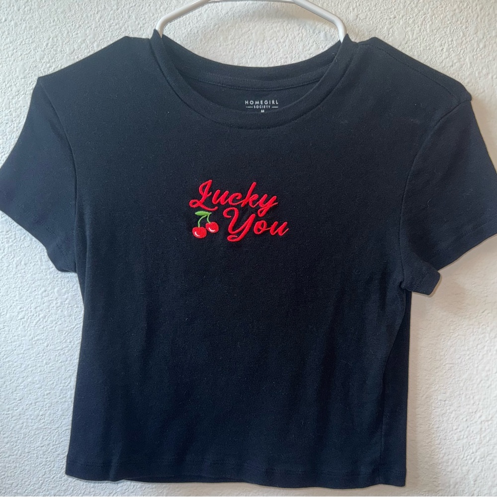 Lucky You Black Baby Tee T-shirt